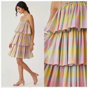 Anthropologie Beatrice B Square Neck tired Rainbow dress Italy size 0 or XXS